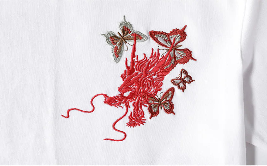 Summer Youth Embroidered Dragon T-Shirt for Men