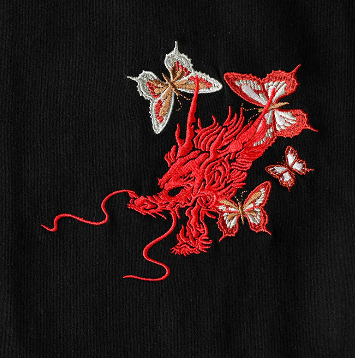 Summer Youth Embroidered Dragon T-Shirt for Men