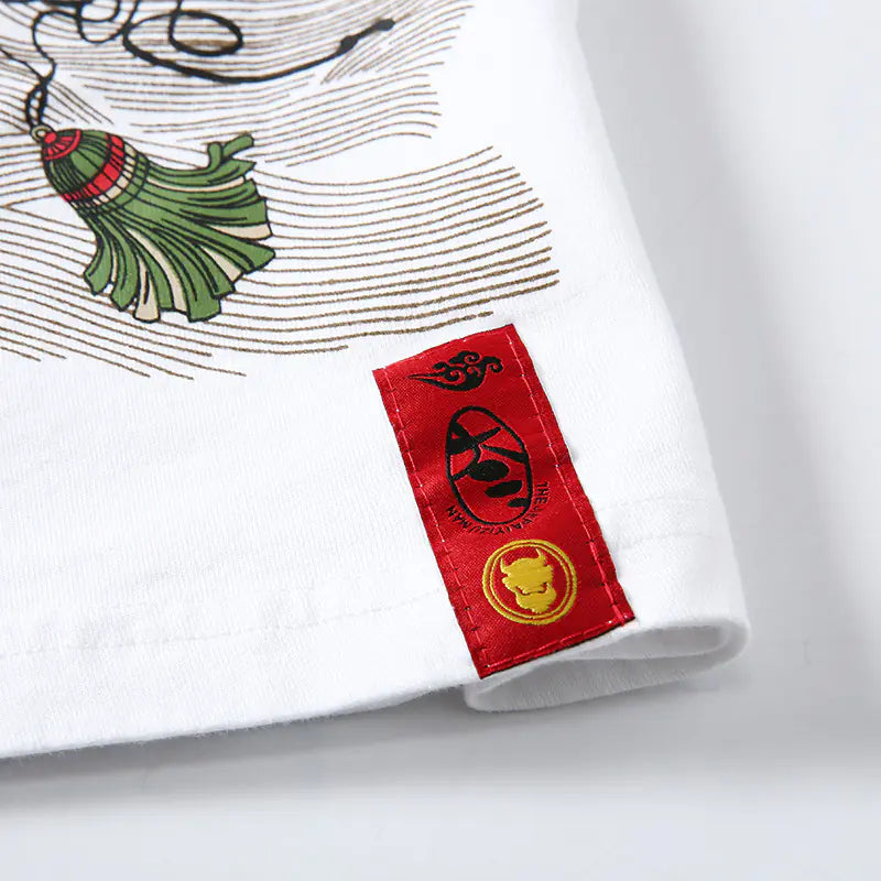 Chinese Style Koi Print Short Sleeve T-Shirt for Men