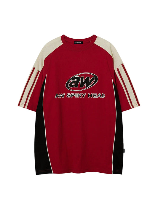 Vamtac Oversized T Shirt Classic Vintage 90s Contrast Color Graphic Tees Streetwear Racing Tee Speedway Tops Unisex