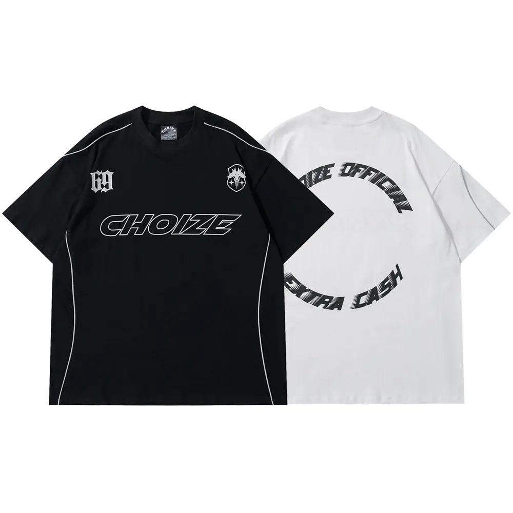 Y2K Oversized Reflective Strip T-Shirt for Men