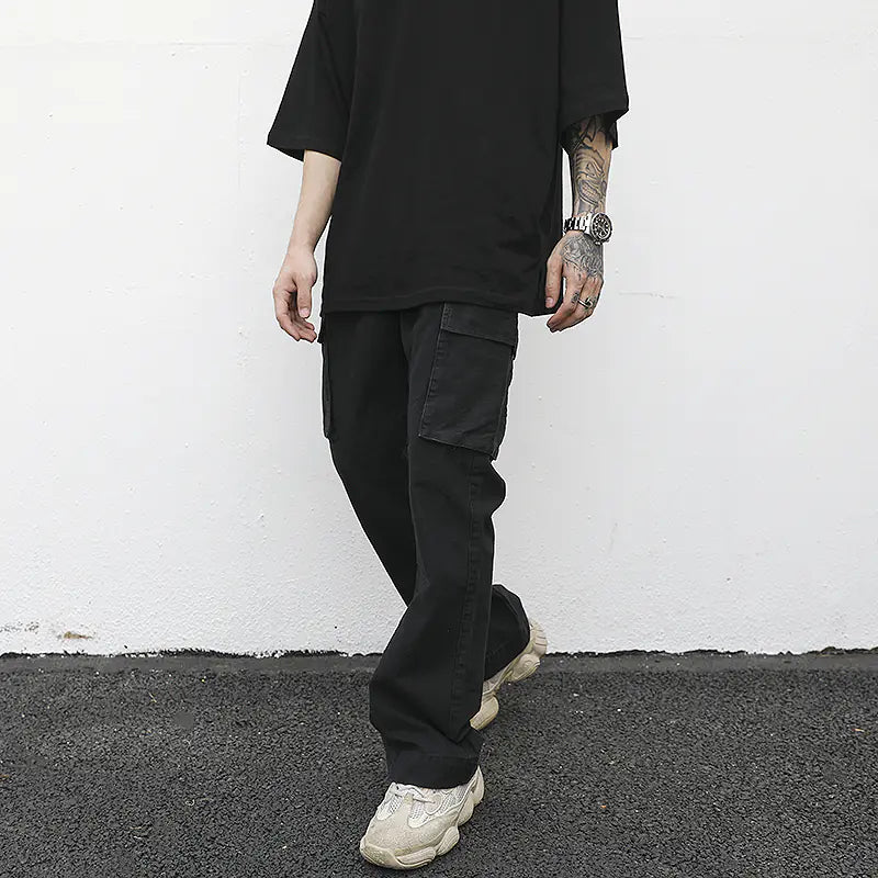 Men's Slim Fit Cargo Flare Pants in Camo & Black