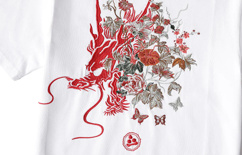 Summer Youth Embroidered Dragon T-Shirt for Men