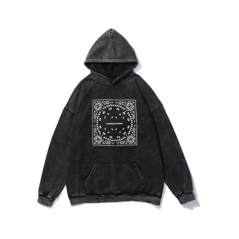 Vintage Streetwear Hoodie with Cashew Flower Print