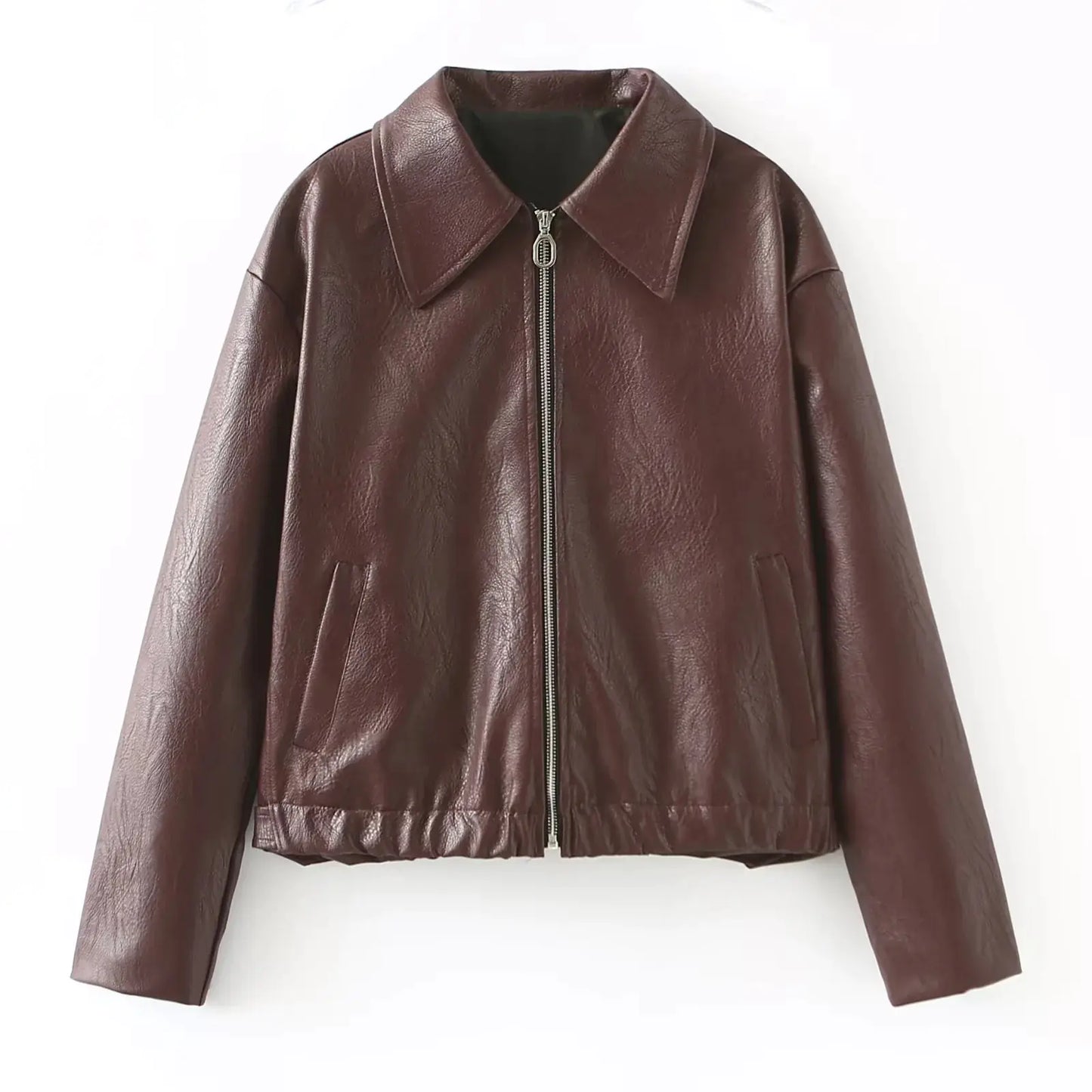 Women's Black Leather Traf Jacket - Casual Streetwear