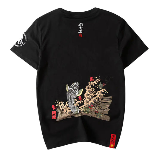 Chinese Style Koi Print Short Sleeve T-Shirt for Men