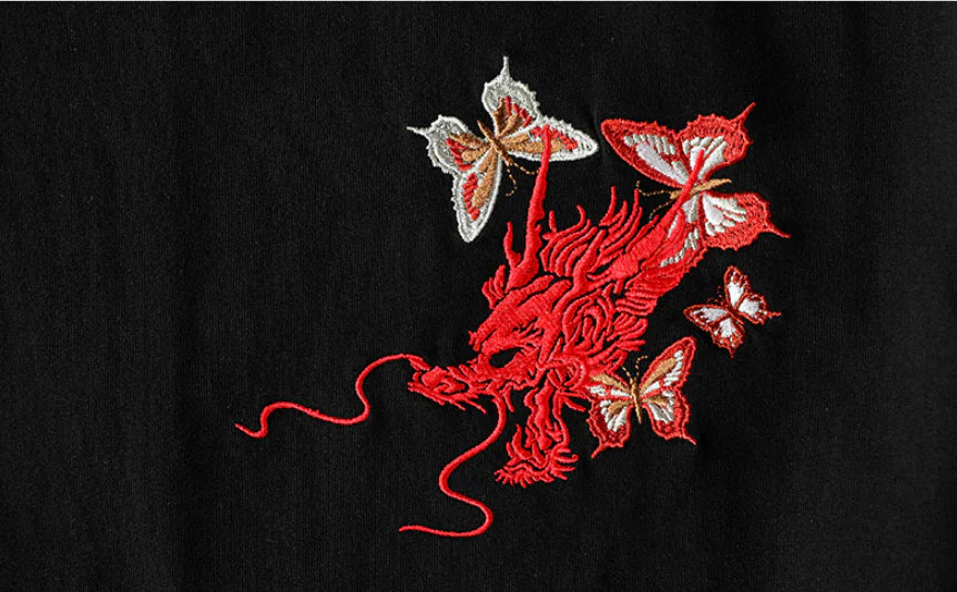Summer Youth Embroidered Dragon T-Shirt for Men