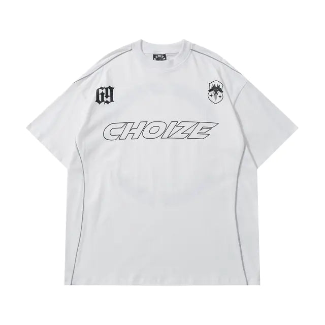 Y2K Oversized Reflective Strip T-Shirt for Men