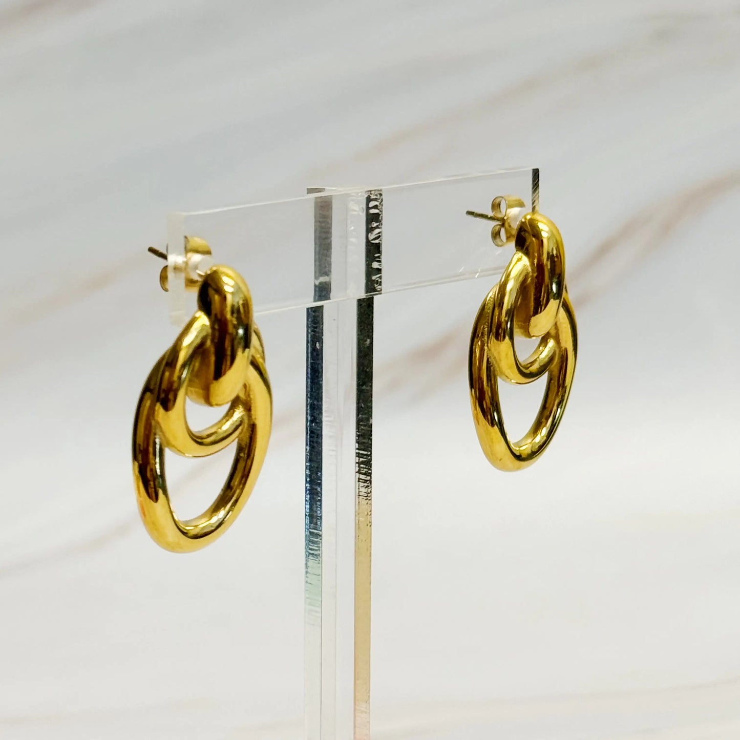 Linked Rings Golden Earrings