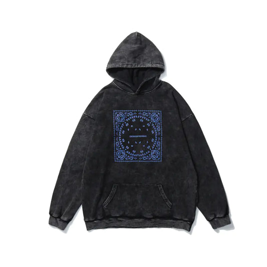 Vintage Streetwear Hoodie with Cashew Flower Print