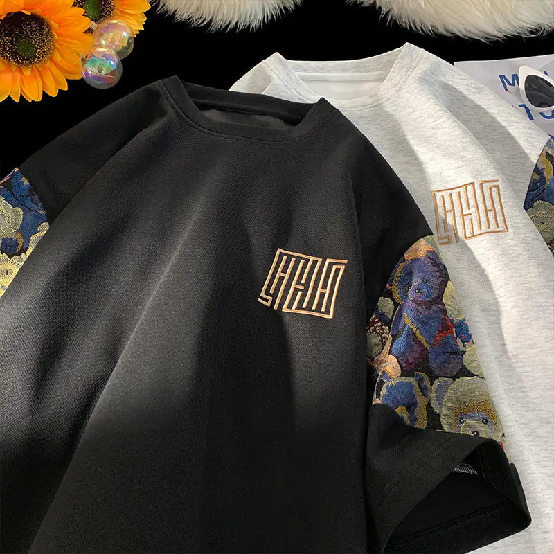 Embroidered Bear T-shirt for Men and Women, Summer Style