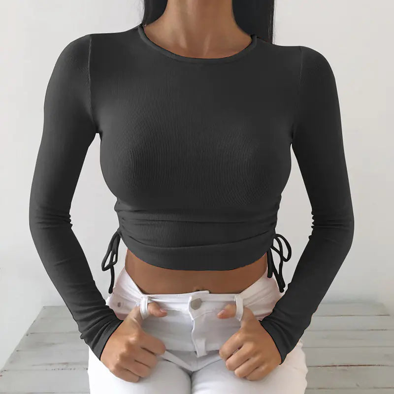 Korean T-Shirt with Drawstring for Women's Streetwear