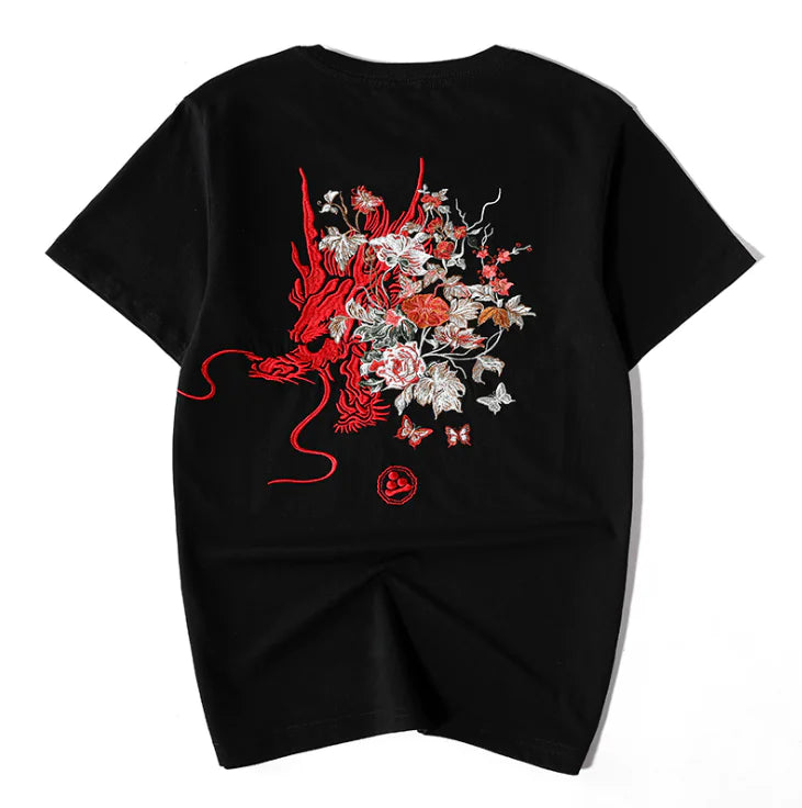 Summer Youth Embroidered Dragon T-Shirt for Men