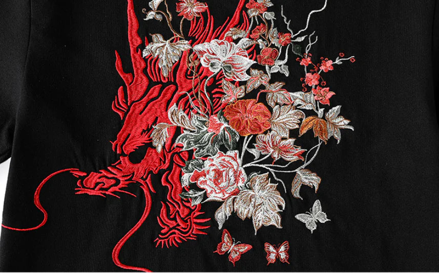 Summer Youth Embroidered Dragon T-Shirt for Men
