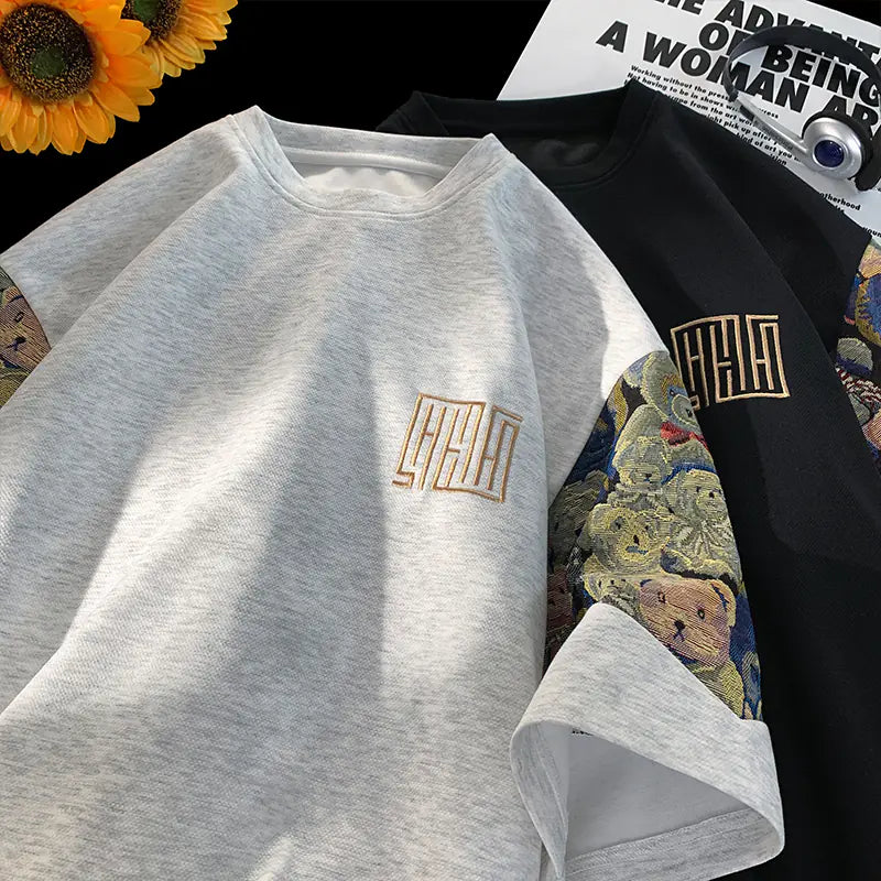 Embroidered Bear T-shirt for Men and Women, Summer Style