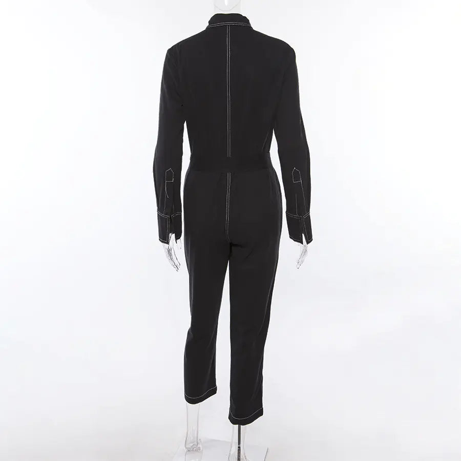 Women's Long Sleeve Streetwear Romper with Pockets