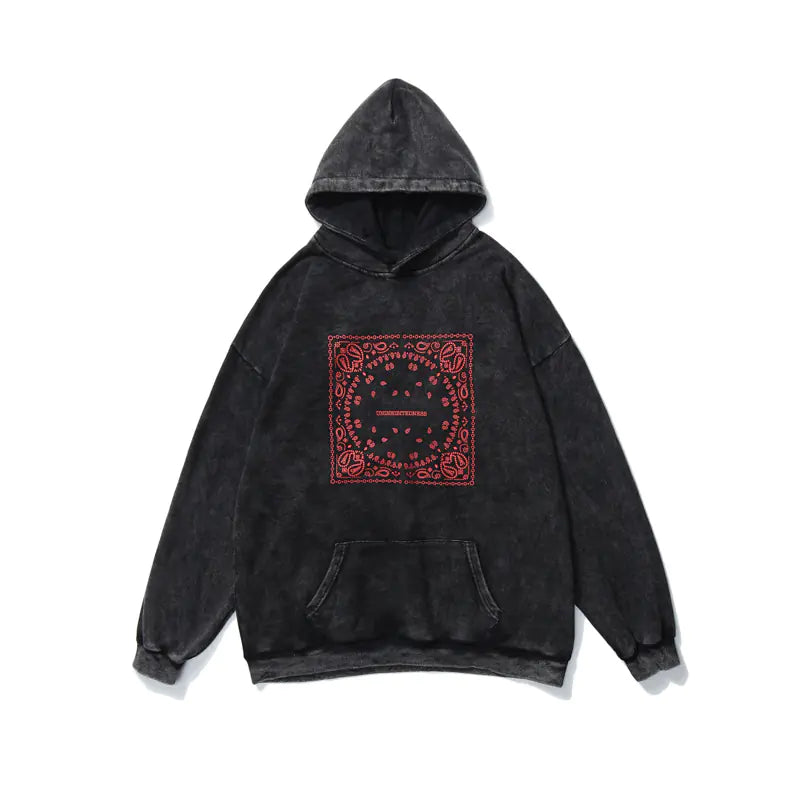 Vintage Streetwear Hoodie with Cashew Flower Print