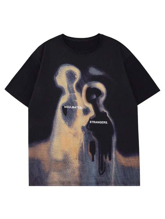 GORGLITTER Mens Y2K Graphic Print Goth T-Shirt Summer Short Sleeve Streetwear Round Neck Tees Shirt Black Graphic