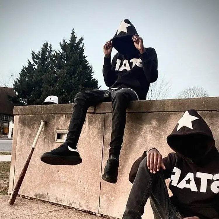 Letter Star Print Hoodie 2023 Streetwear