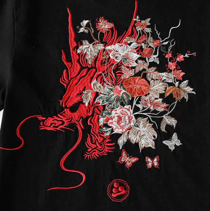 Summer Youth Embroidered Dragon T-Shirt for Men