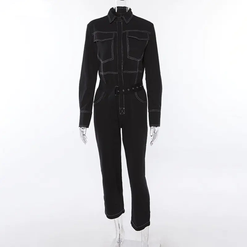 Women's Long Sleeve Streetwear Romper with Pockets