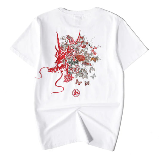 Summer Youth Embroidered Dragon T-Shirt for Men