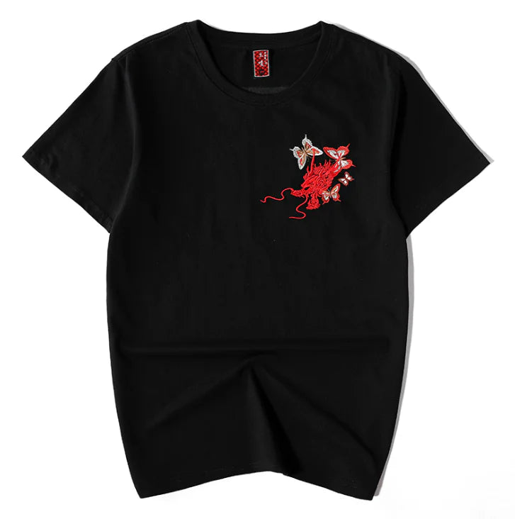 Summer Youth Embroidered Dragon T-Shirt for Men