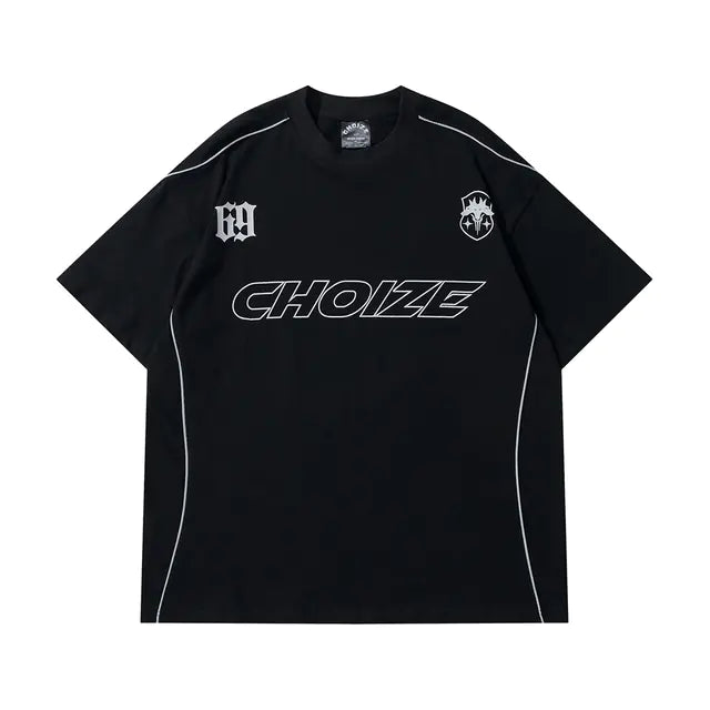 Y2K Oversized Reflective Strip T-Shirt for Men