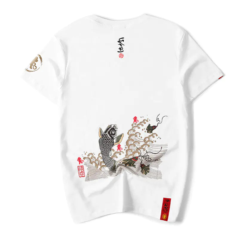 Chinese Style Koi Print Short Sleeve T-Shirt for Men